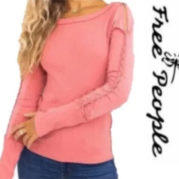 Free People Daisy Chain Braid Long Sleeve Cuff Top Sun Sand Pink NWT⌚🏃🏻📦⚡🚚 - Picture 1 of 10